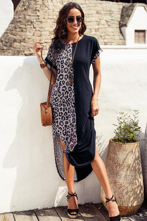 Fiercely Chic Leopard Midi Curve Hem Dress - MXSTUDIO.COM