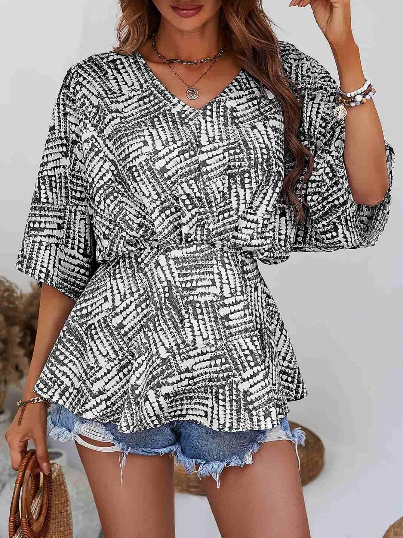 Fiery Soul V Neck Dolman Sleeve Peplum Blouse - MXSTUDIO.COM