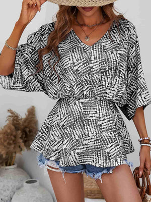 Fiery Soul V Neck Dolman Sleeve Peplum Blouse - MXSTUDIO.COM