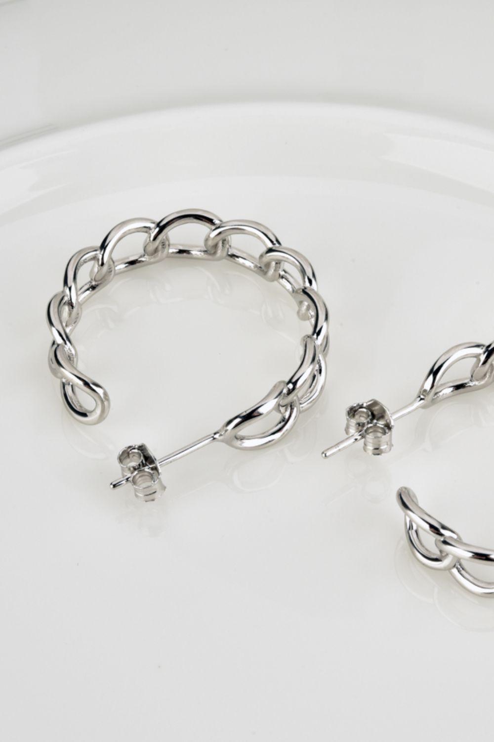 Final Touch Sterling Silver C-Shaped Chain Hoop Earrings - MXSTUDIO.COM