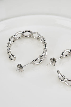 Final Touch Sterling Silver C-Shaped Chain Hoop Earrings - MXSTUDIO.COM