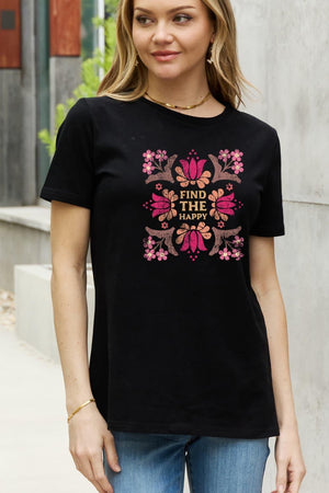 Find The Happy Graphic Plus Size Flower Tee Shirt - MXSTUDIO.COM