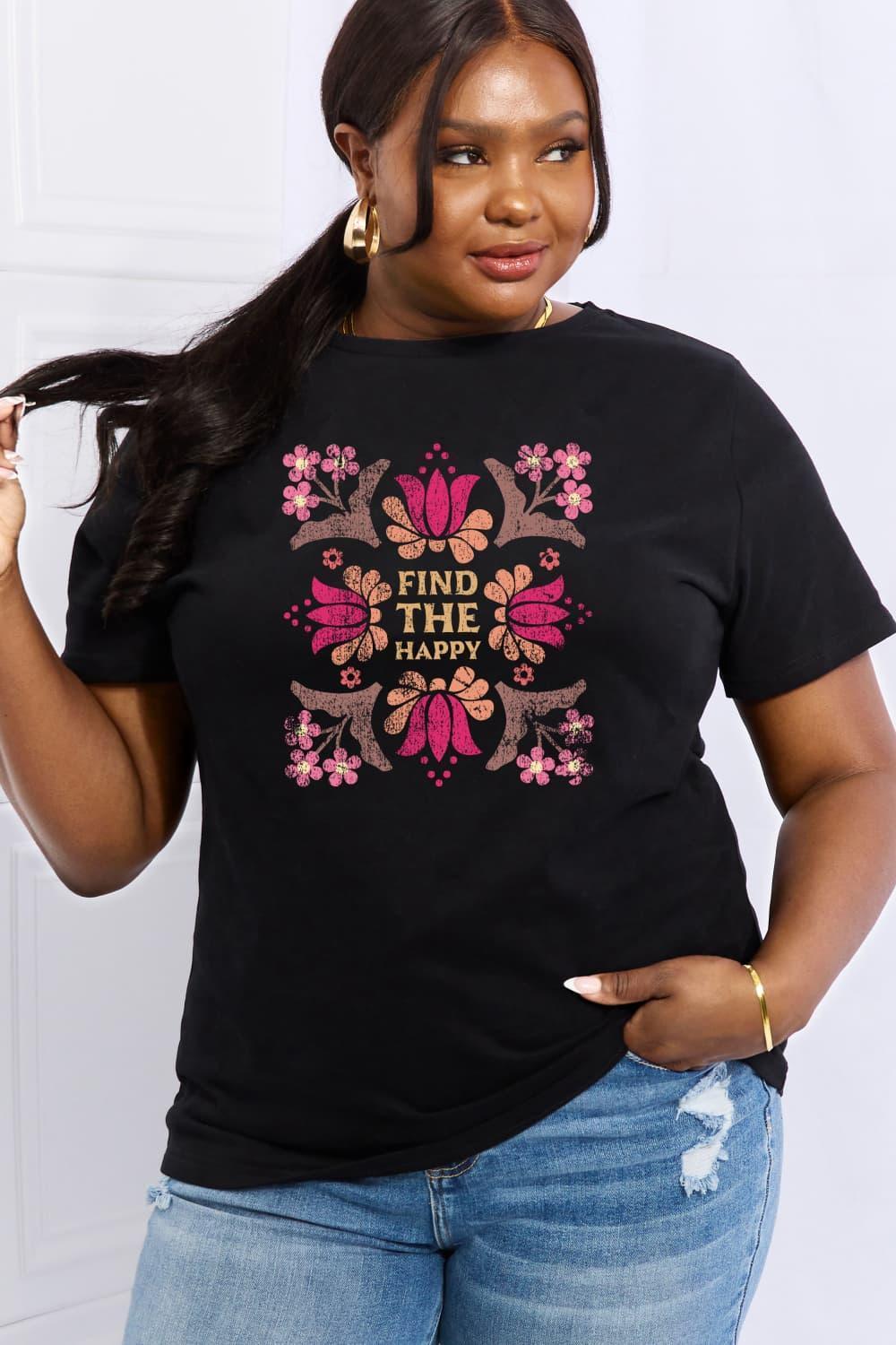 Find The Happy Graphic Plus Size Flower Tee Shirt - MXSTUDIO.COM