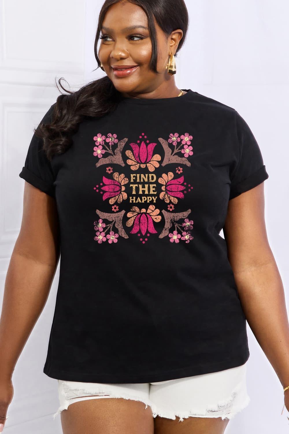 Find The Happy Graphic Plus Size Flower Tee Shirt - MXSTUDIO.COM