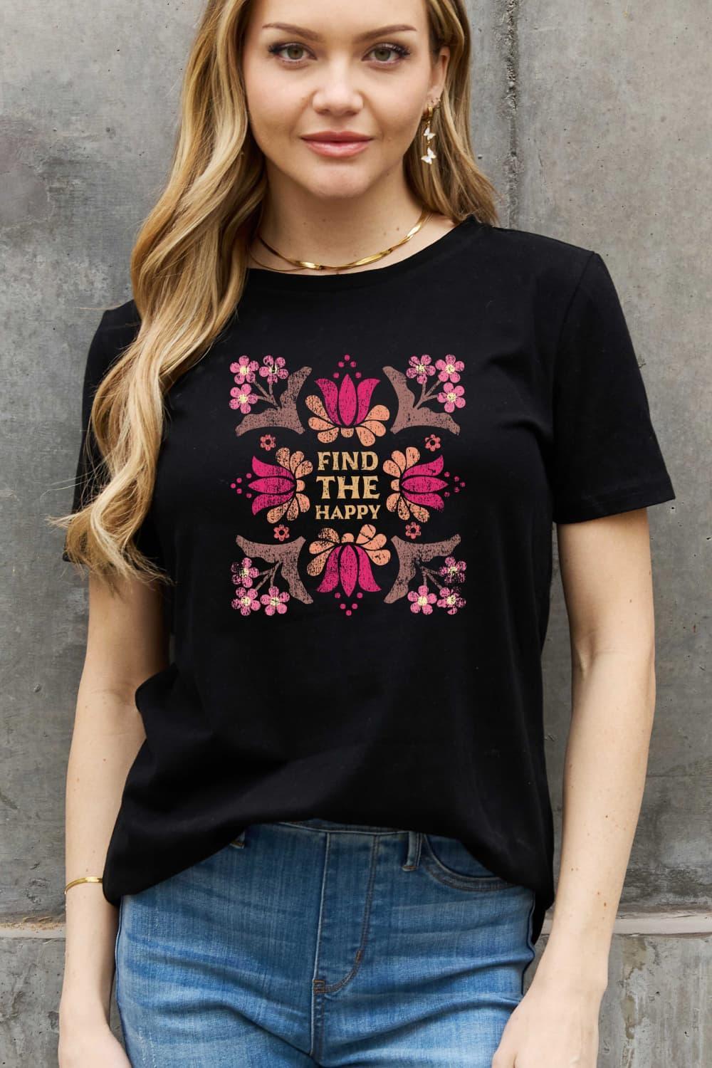 Find The Happy Graphic Plus Size Flower Tee Shirt - MXSTUDIO.COM