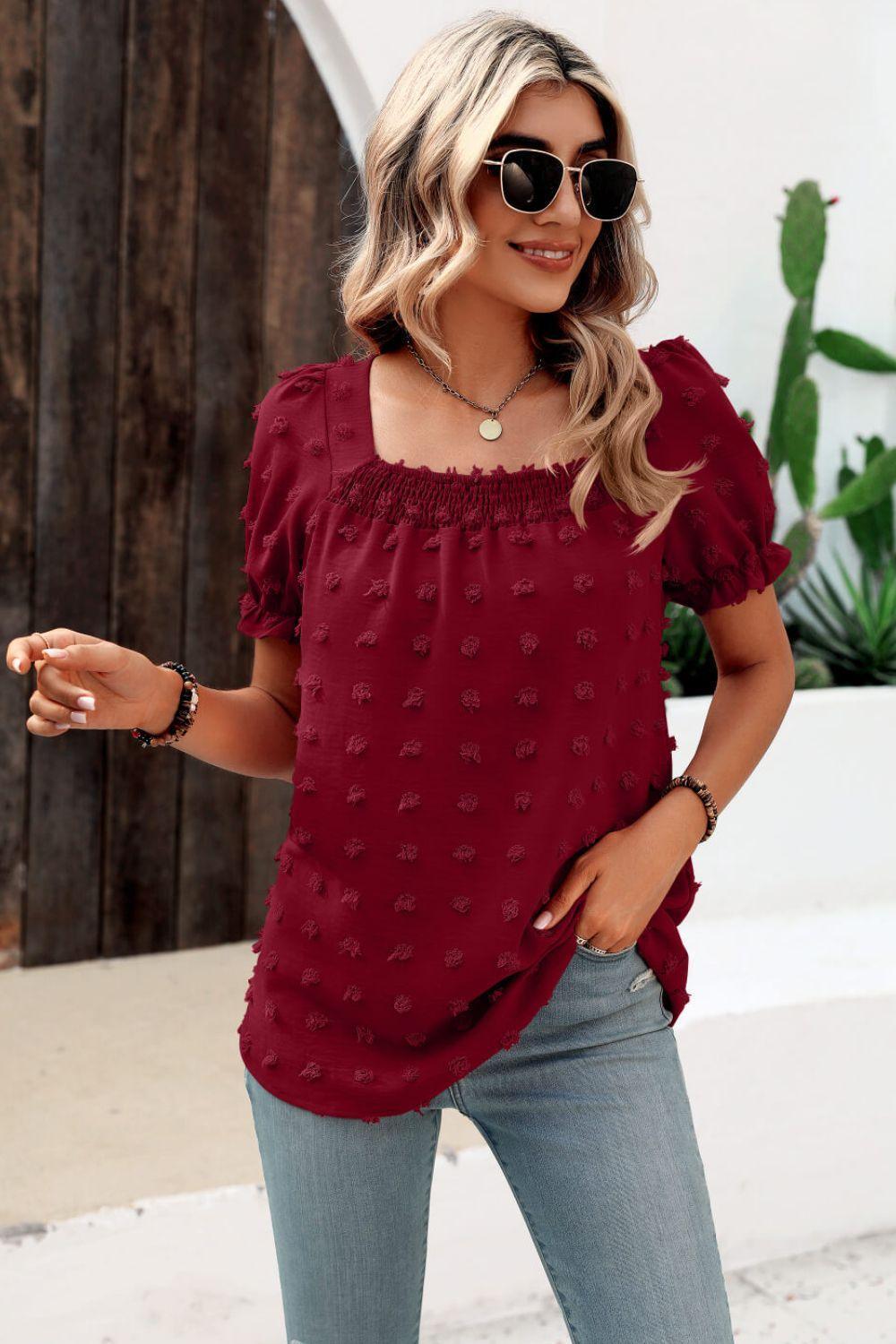 Find Your Wild Swiss Dot Square Neck Blouse - MXSTUDIO.COM