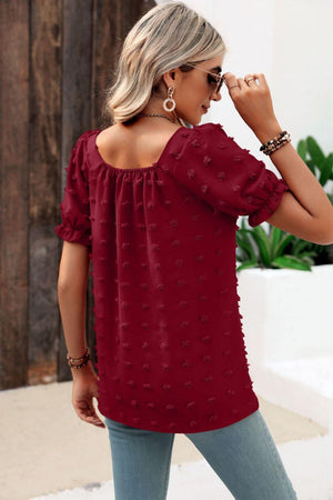 Find Your Wild Swiss Dot Square Neck Blouse - MXSTUDIO.COM