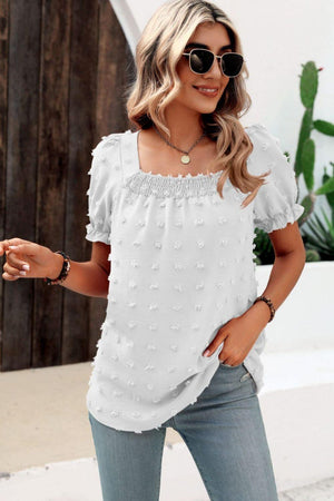 Find Your Wild Swiss Dot Square Neck Blouse - MXSTUDIO.COM