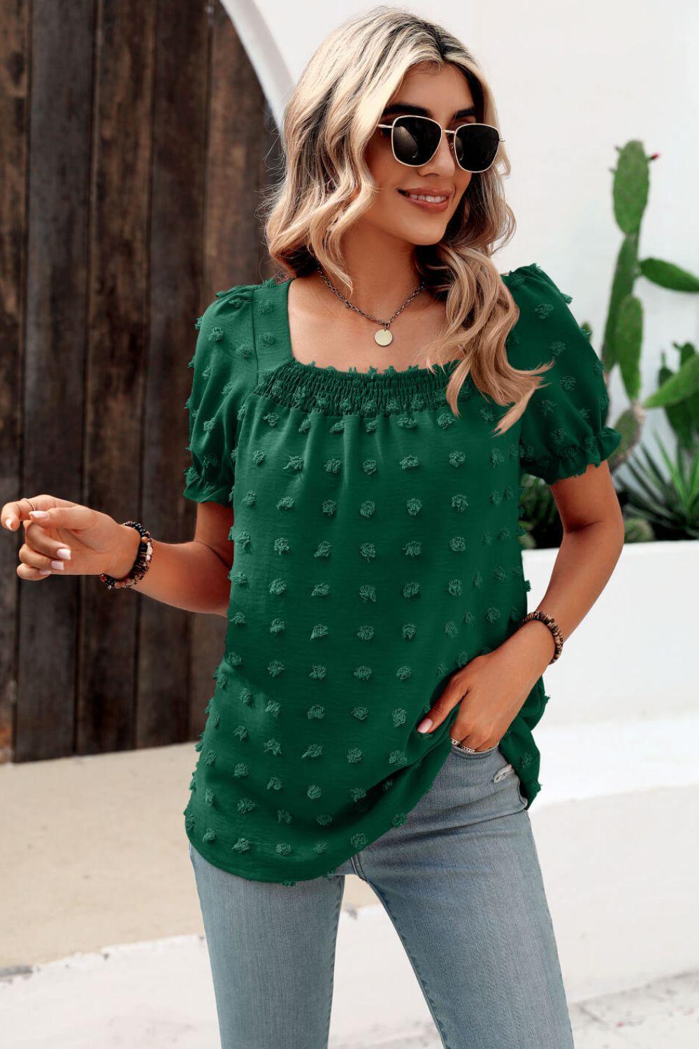 Find Your Wild Swiss Dot Square Neck Blouse - MXSTUDIO.COM