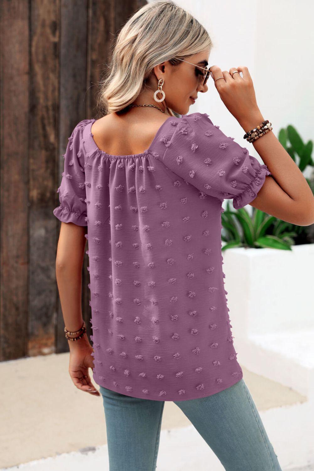 Find Your Wild Swiss Dot Square Neck Blouse - MXSTUDIO.COM