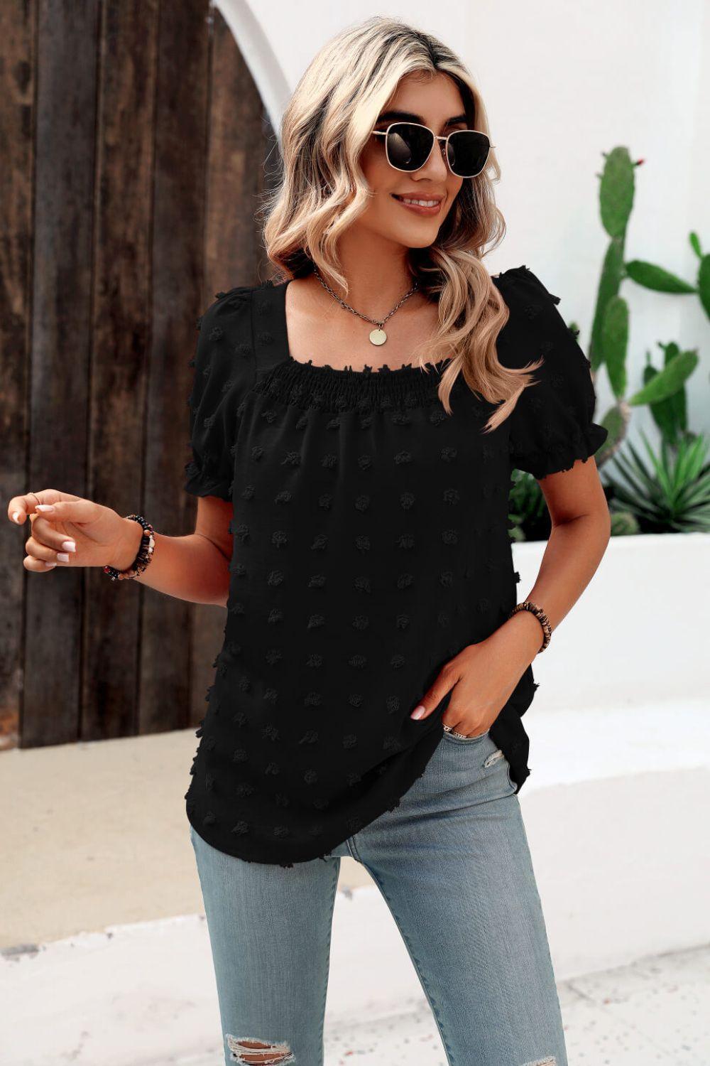 Find Your Wild Swiss Dot Square Neck Blouse - MXSTUDIO.COM