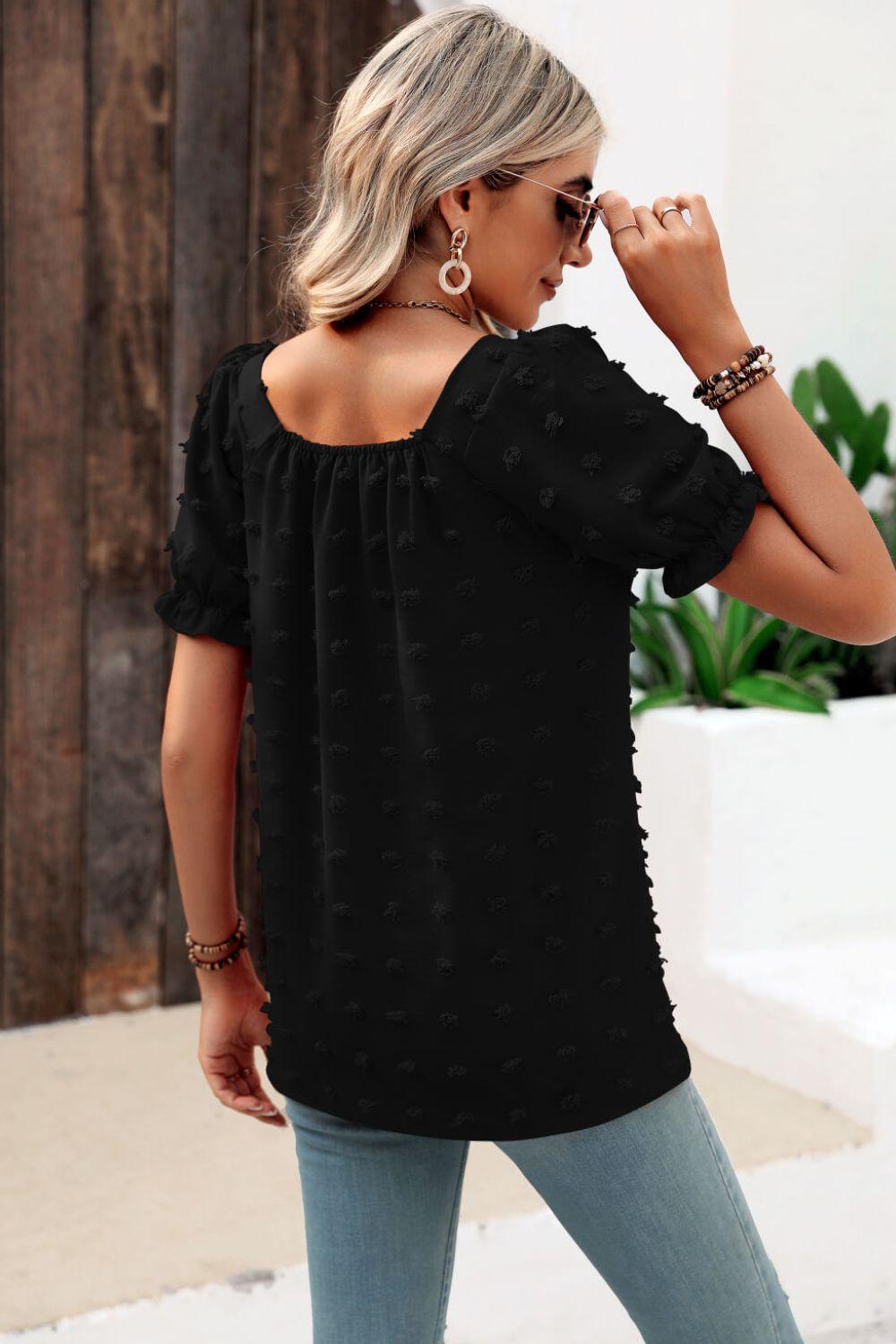 Find Your Wild Swiss Dot Square Neck Blouse - MXSTUDIO.COM