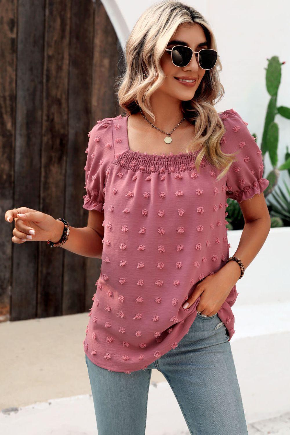 Find Your Wild Swiss Dot Square Neck Blouse - MXSTUDIO.COM