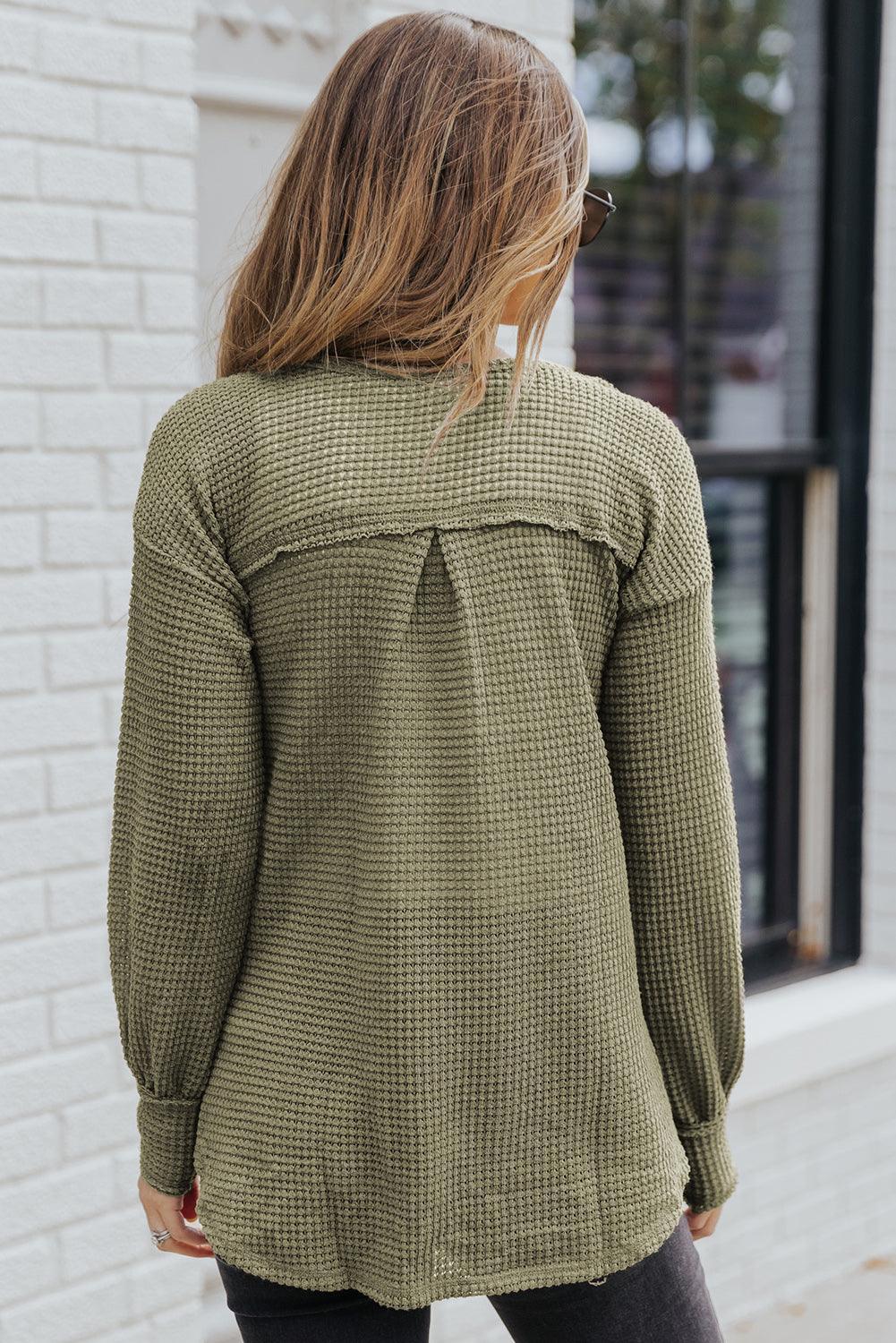 Fine Lady Green Waffle Knit Sweatshirt - MXSTUDIO.COM