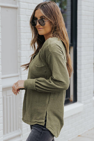 Fine Lady Green Waffle Knit Sweatshirt - MXSTUDIO.COM