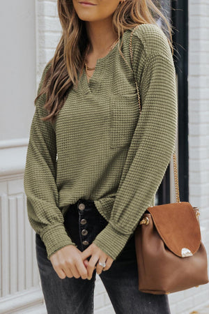 Fine Lady Green Waffle Knit Sweatshirt - MXSTUDIO.COM