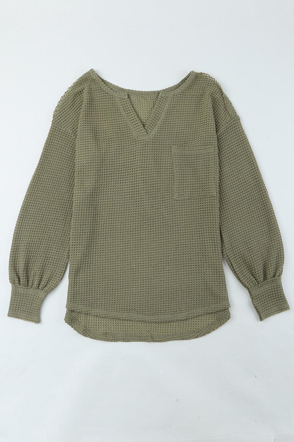 Fine Lady Green Waffle Knit Sweatshirt - MXSTUDIO.COM