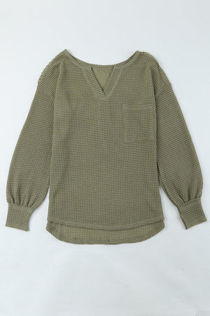 Fine Lady Green Waffle Knit Sweatshirt - MXSTUDIO.COM