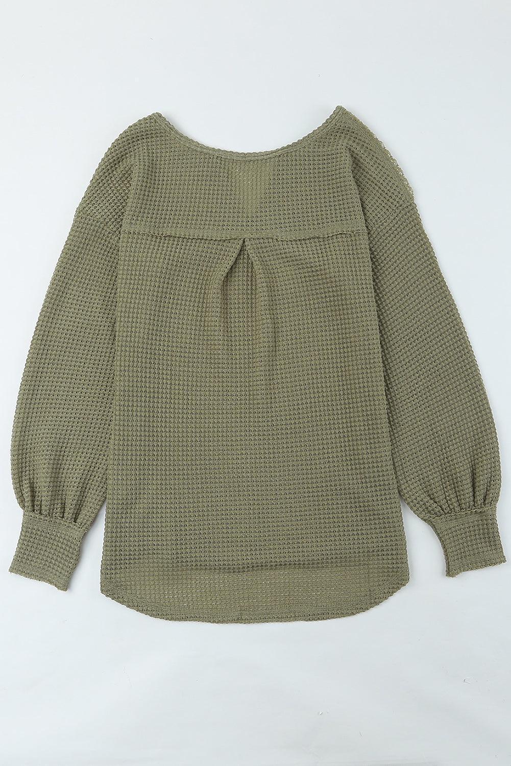 Fine Lady Green Waffle Knit Sweatshirt - MXSTUDIO.COM