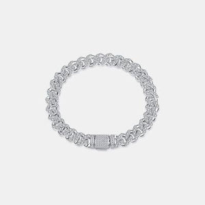 a silver bracelet with a clasp on a white background