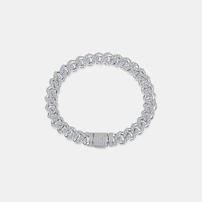 a silver bracelet with a clasp on a white background
