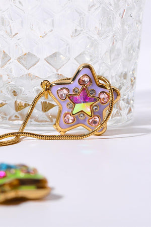 Finest Rhinestone Star Box Pendant Gold Plated Necklace - MXSTUDIO.COM