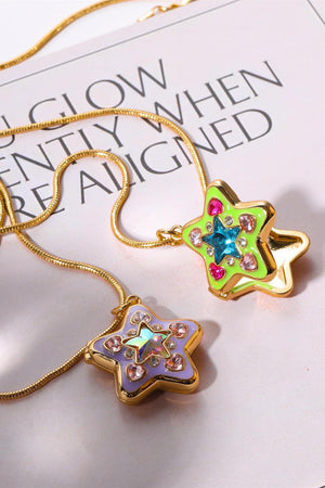 Finest Rhinestone Star Box Pendant Gold Plated Necklace - MXSTUDIO.COM