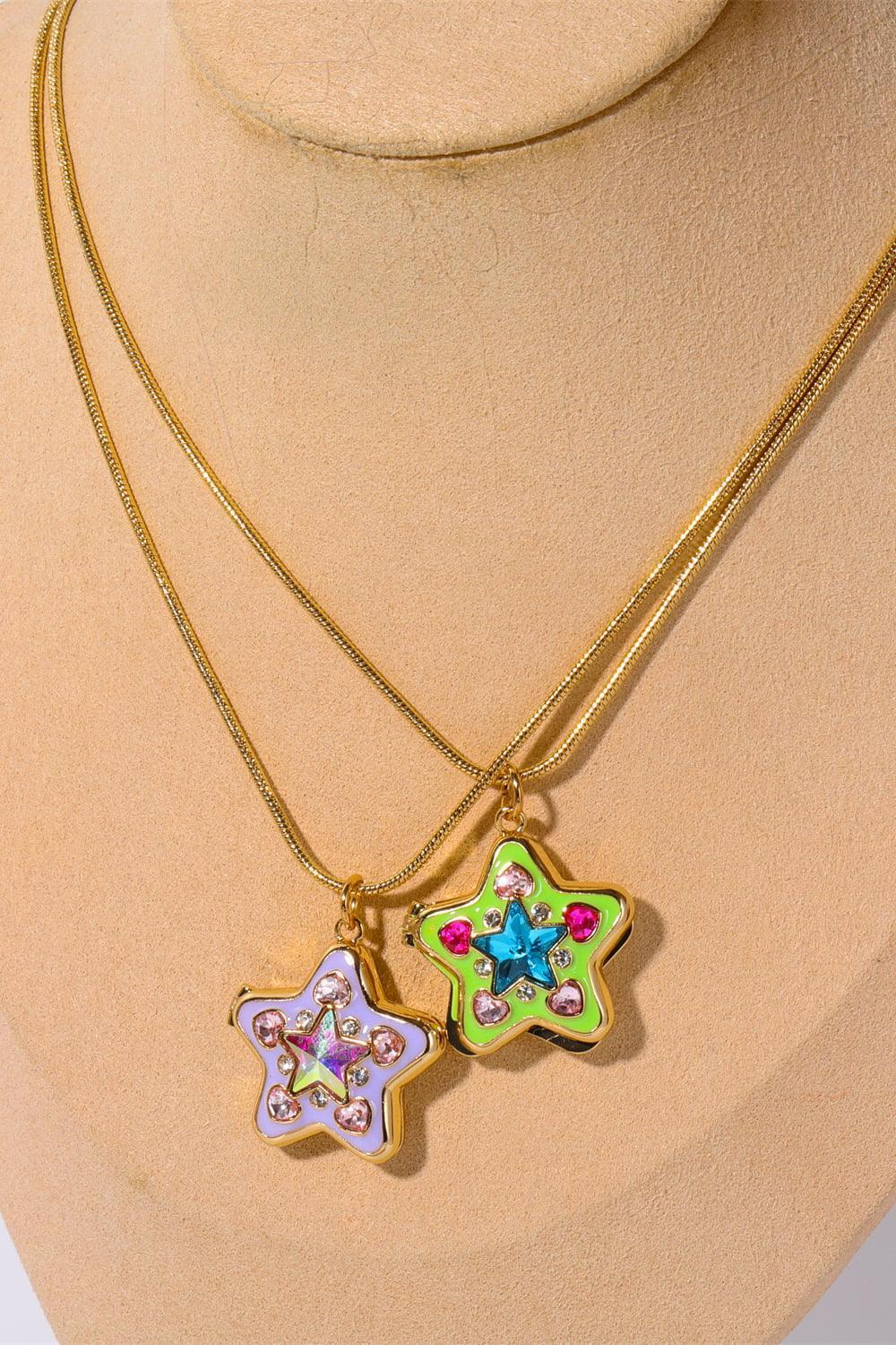 Finest Rhinestone Star Box Pendant Gold Plated Necklace - MXSTUDIO.COM