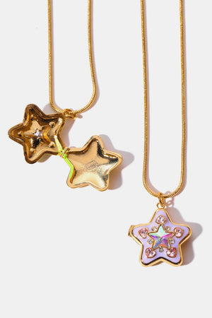 Finest Rhinestone Star Box Pendant Gold Plated Necklace - MXSTUDIO.COM