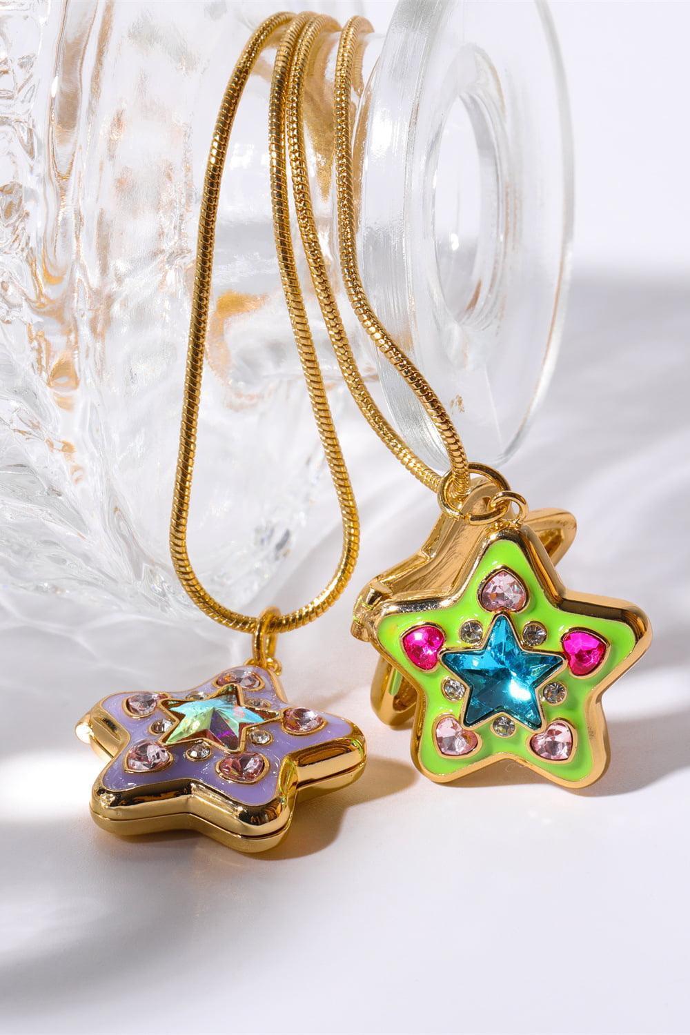 Finest Rhinestone Star Box Pendant Gold Plated Necklace - MXSTUDIO.COM