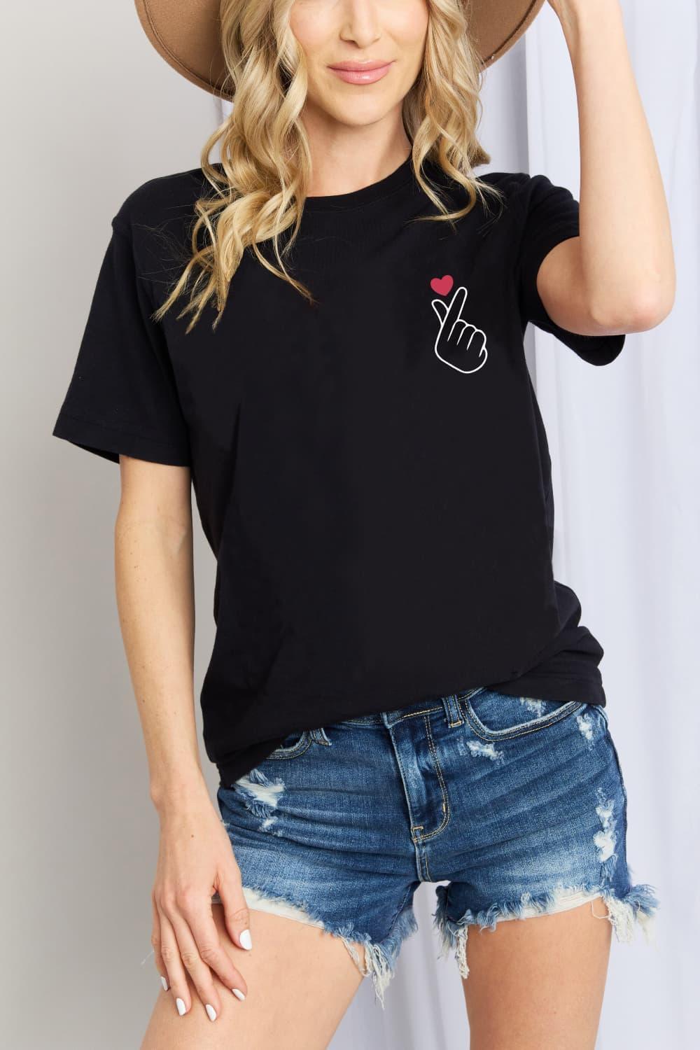 Finger Heart Emoji Graphic Cotton Love T Shirt - MXSTUDIO.COM