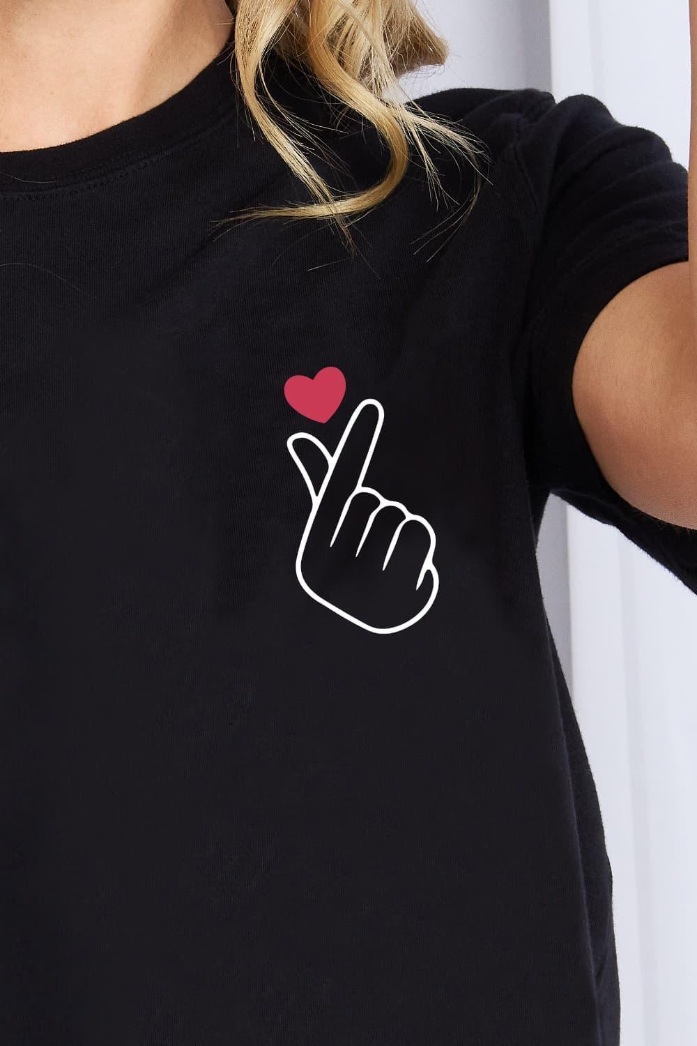 Finger Heart Emoji Graphic Cotton Love T Shirt - MXSTUDIO.COM