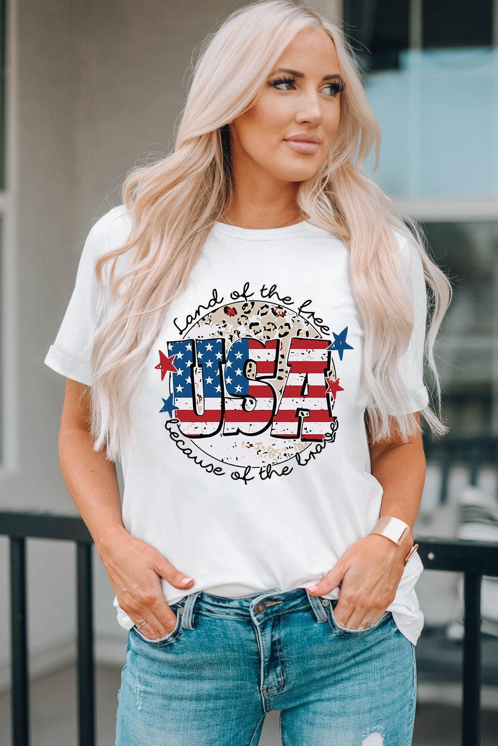 Firm Crew Neck White USA Flag T Shirt - MXSTUDIO.COM