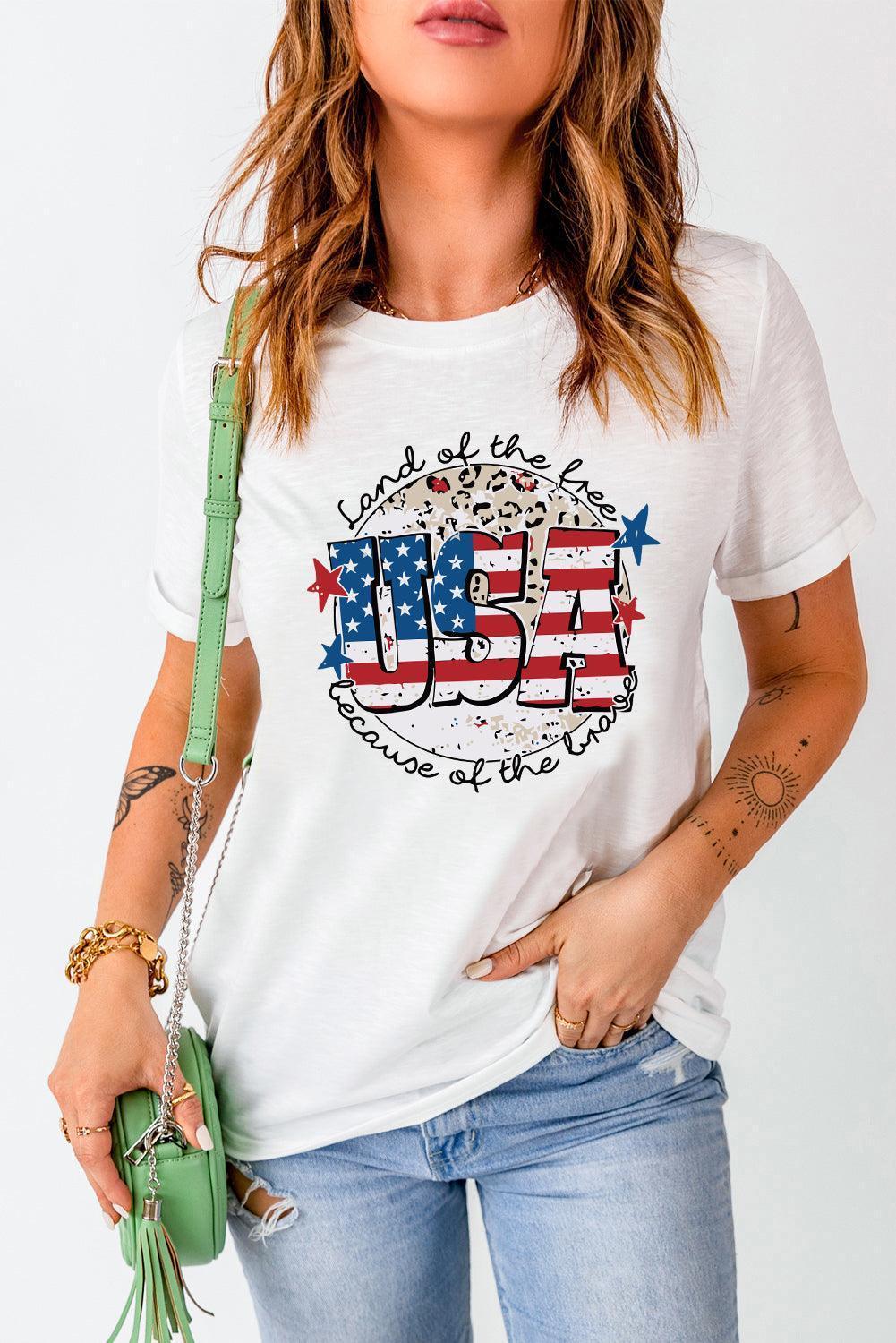 Firm Crew Neck White USA Flag T Shirt - MXSTUDIO.COM