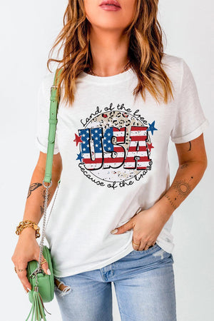 Firm Crew Neck White USA Flag T Shirt - MXSTUDIO.COM