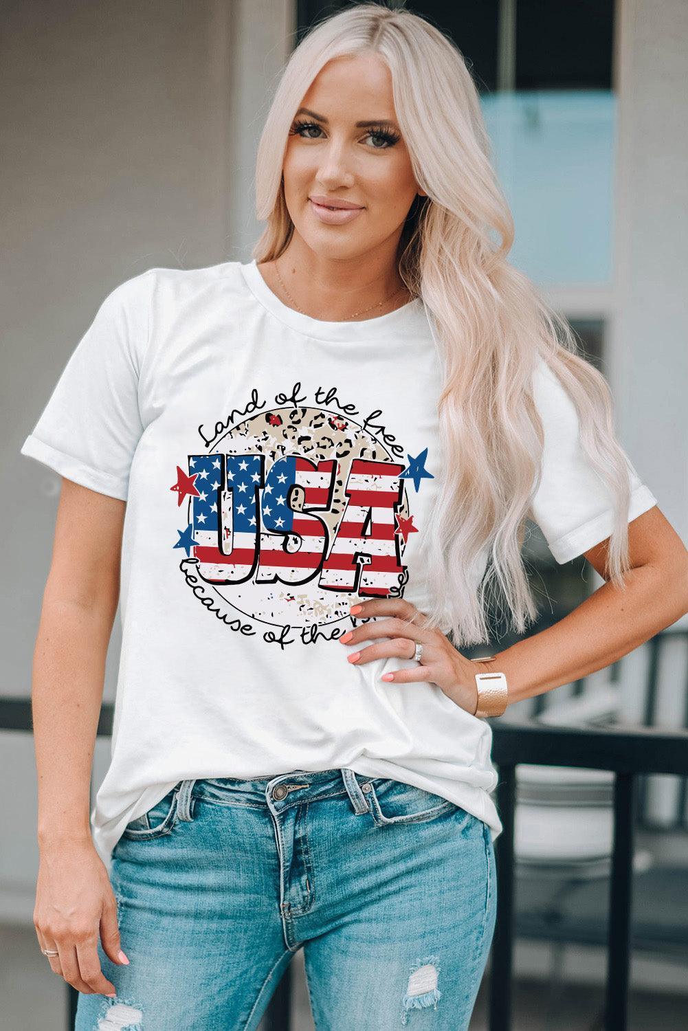 Firm Crew Neck White USA Flag T Shirt - MXSTUDIO.COM