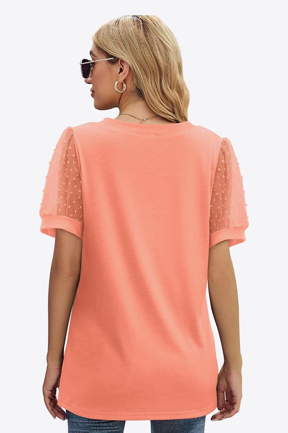 Firm In Spirit V Neck Swiss Dot Puff Sleeve Blouse - MXSTUDIO.COM