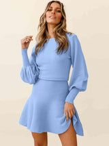 Fit And Flare Balloon Sleeve Sweater Dress - MXSTUDIO.COM