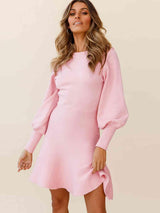 Fit And Flare Balloon Sleeve Sweater Dress - MXSTUDIO.COM