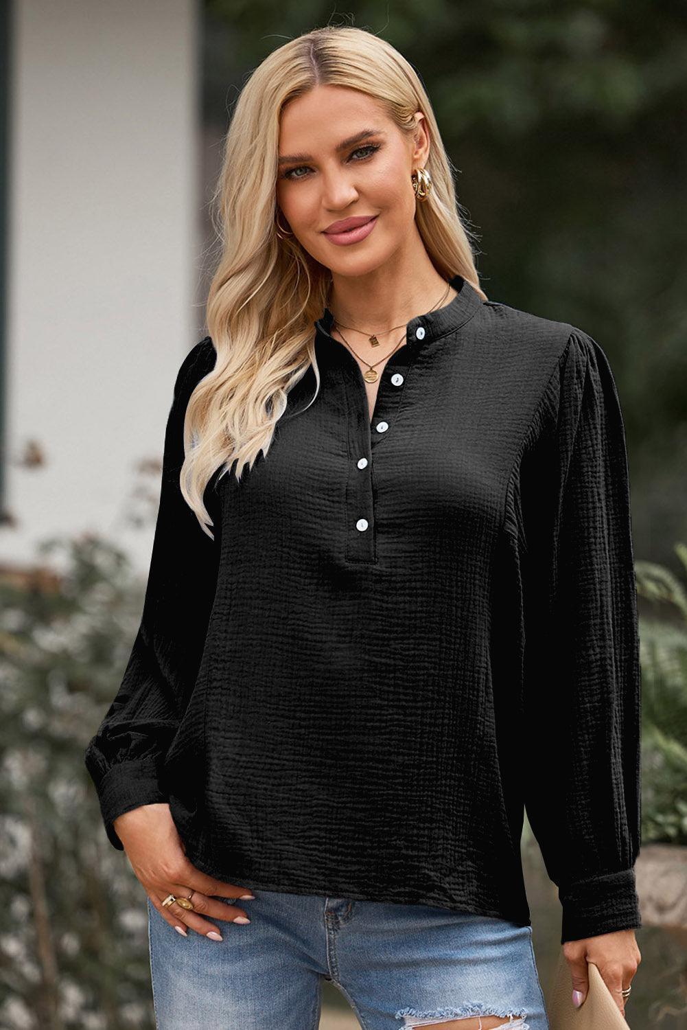 Fit Check Half Buttoned Long Sleeved Blouse - MXSTUDIO.COM