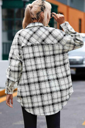 Fit Comfortably Collared Plaid Shirt Jacket - MXSTUDIO.COM