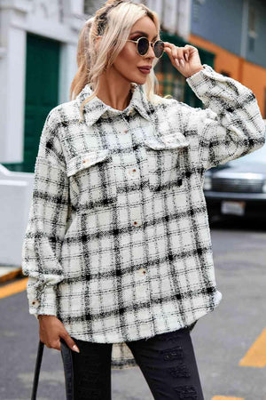 Fit Comfortably Collared Plaid Shirt Jacket - MXSTUDIO.COM