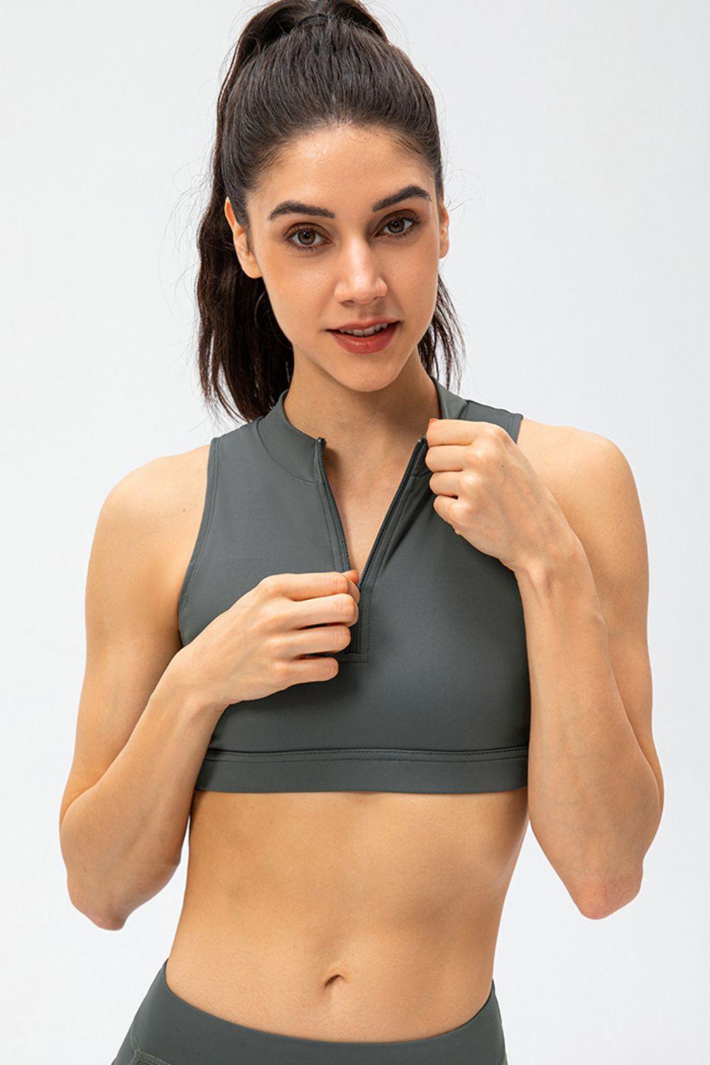 Fitness Influencer Zip Front Active Crop Tank - MXSTUDIO.COM