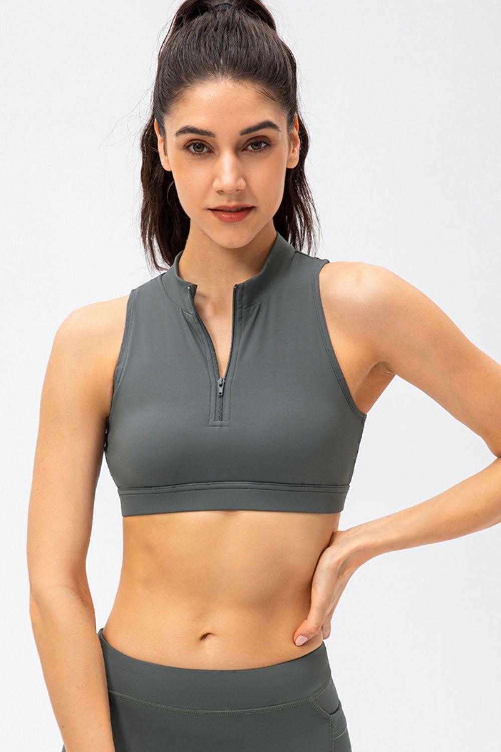 Fitness Influencer Zip Front Active Crop Tank - MXSTUDIO.COM