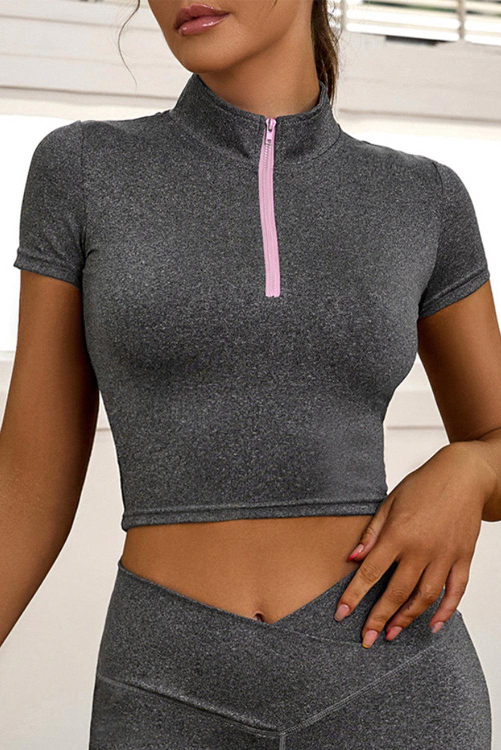 Fitness Pro Half Zip Short Sleeve Active Crop Top - MXSTUDIO.COM