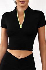 Fitness Pro Half Zip Short Sleeve Active Crop Top - MXSTUDIO.COM