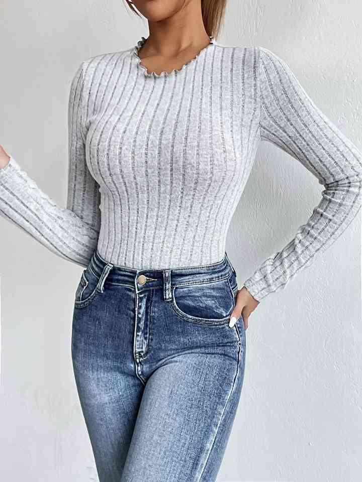 Fits Perfectly Ribbed Knit Long Sleeve Bodysuit-MXSTUDIO.COM