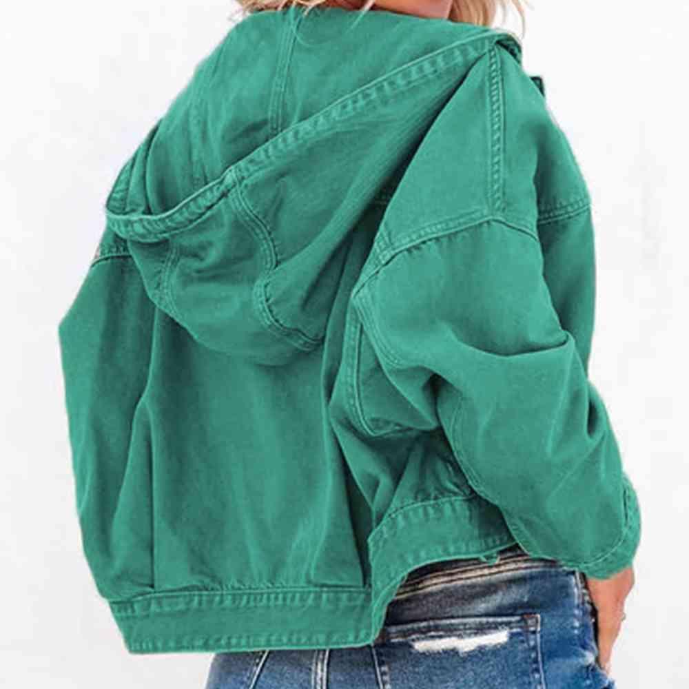 Flap Pockets Drawstring Hooded Denim Jacket - MXSTUDIO.COM