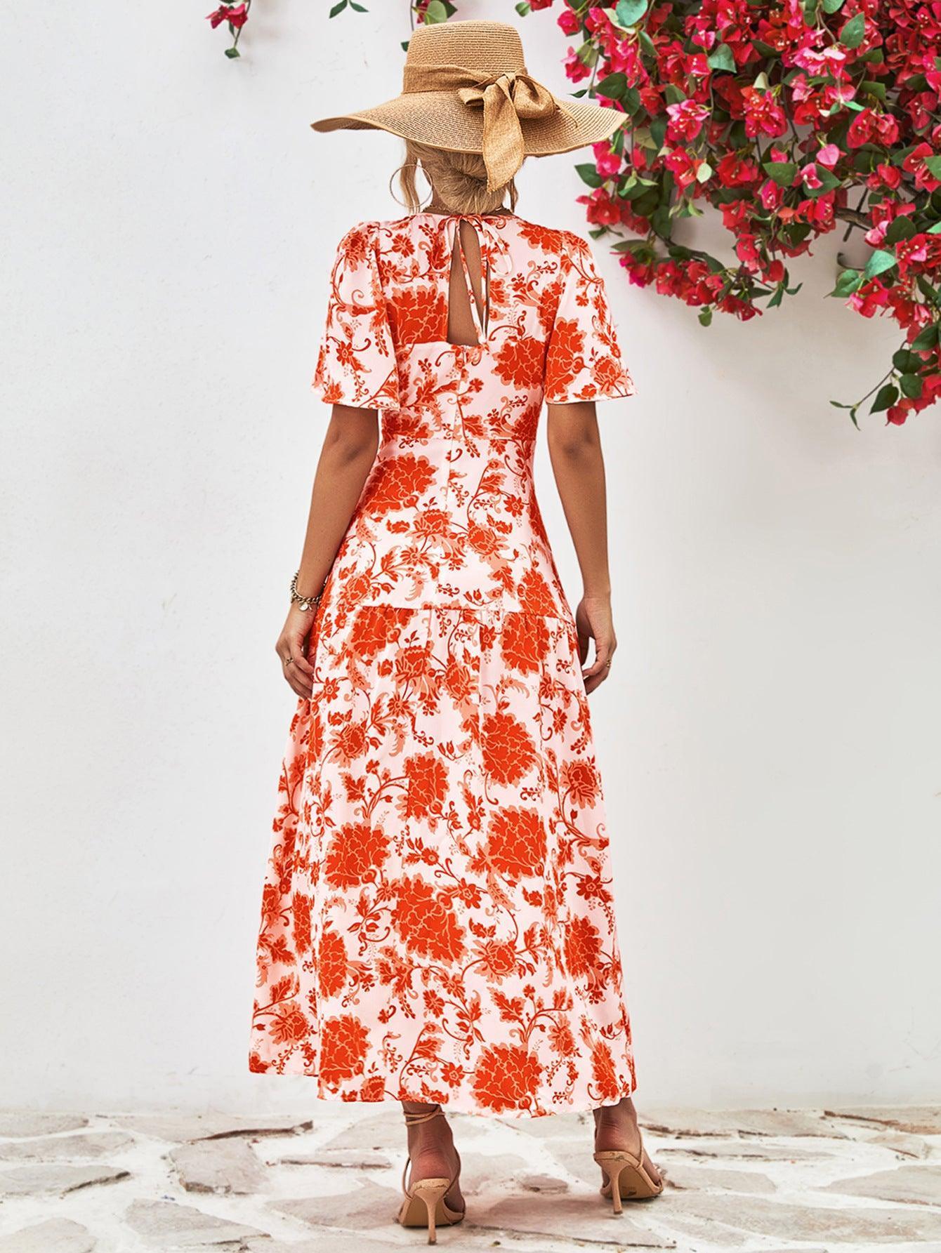 Flashy Floral A-Line Open Back Midi Dress - MXSTUDIO.COM