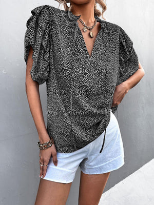 Flattering Printed Frill Flutter Sleeve Blouse - MXSTUDIO.COM